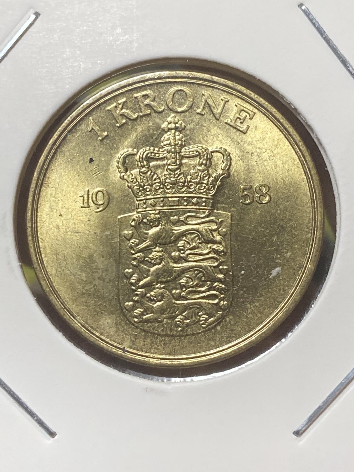 2026年第三十四场(总第二百零三场）外国精品纸夹币场(免佣金) 少见原光好品–丹麦🇩🇰1958年1克朗(弗雷德里克九世第二版，C; S版)