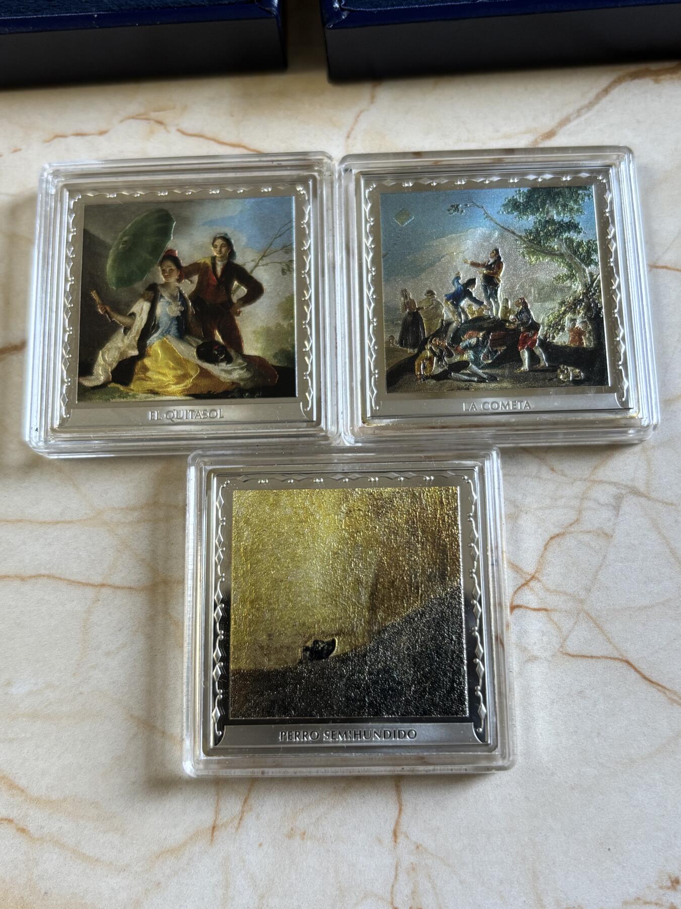 第193期拍卖 西班牙2021年画家戈雅名画系列2组方形彩银币3枚套，925银，1盎司*3，发行5000枚