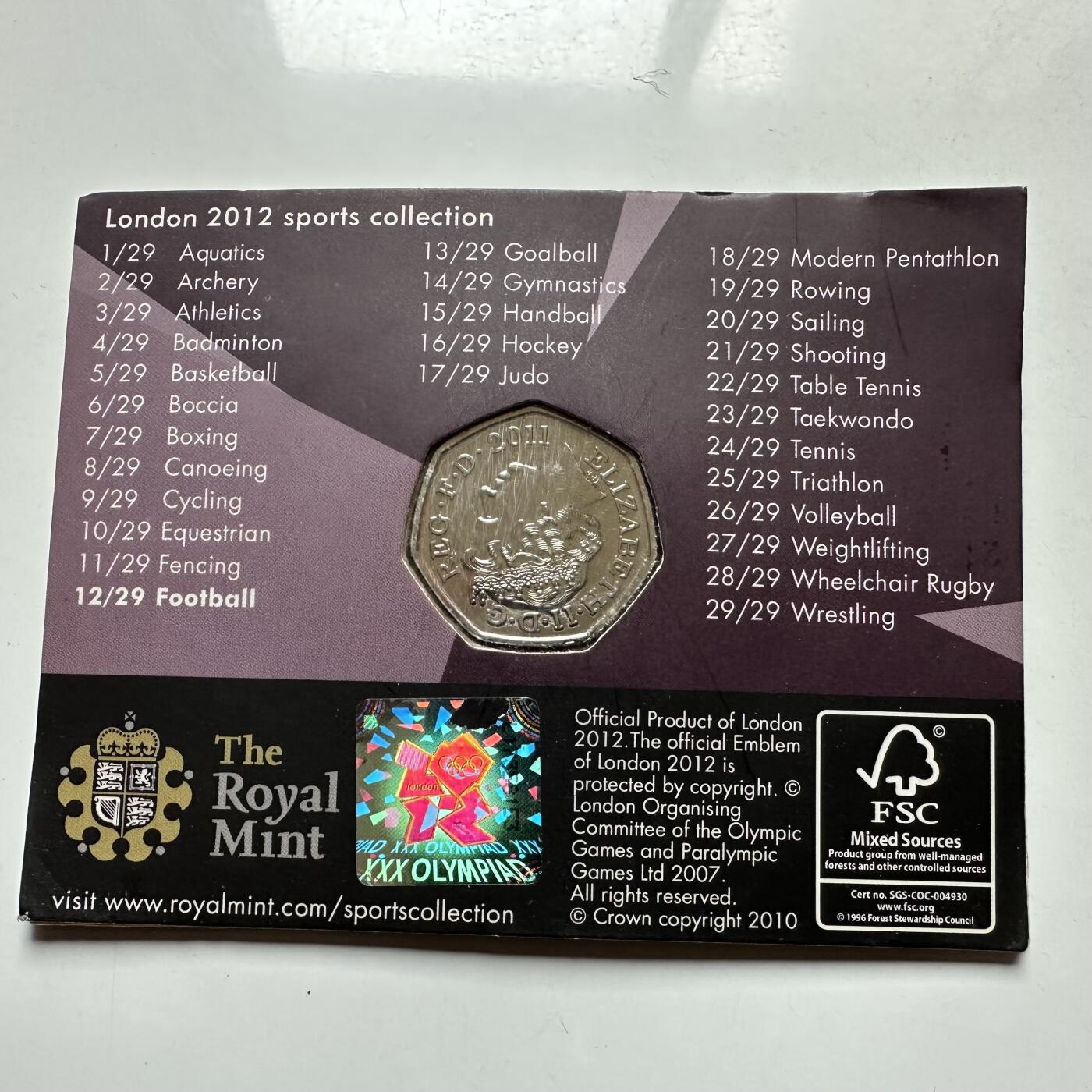 🌹外币初藏🌹🐯2026年第26场  各国纪念币专场 每周二四六晚8️⃣点 接代拍 英国2011年伦敦奥运会足球越位规则50便士纪念币