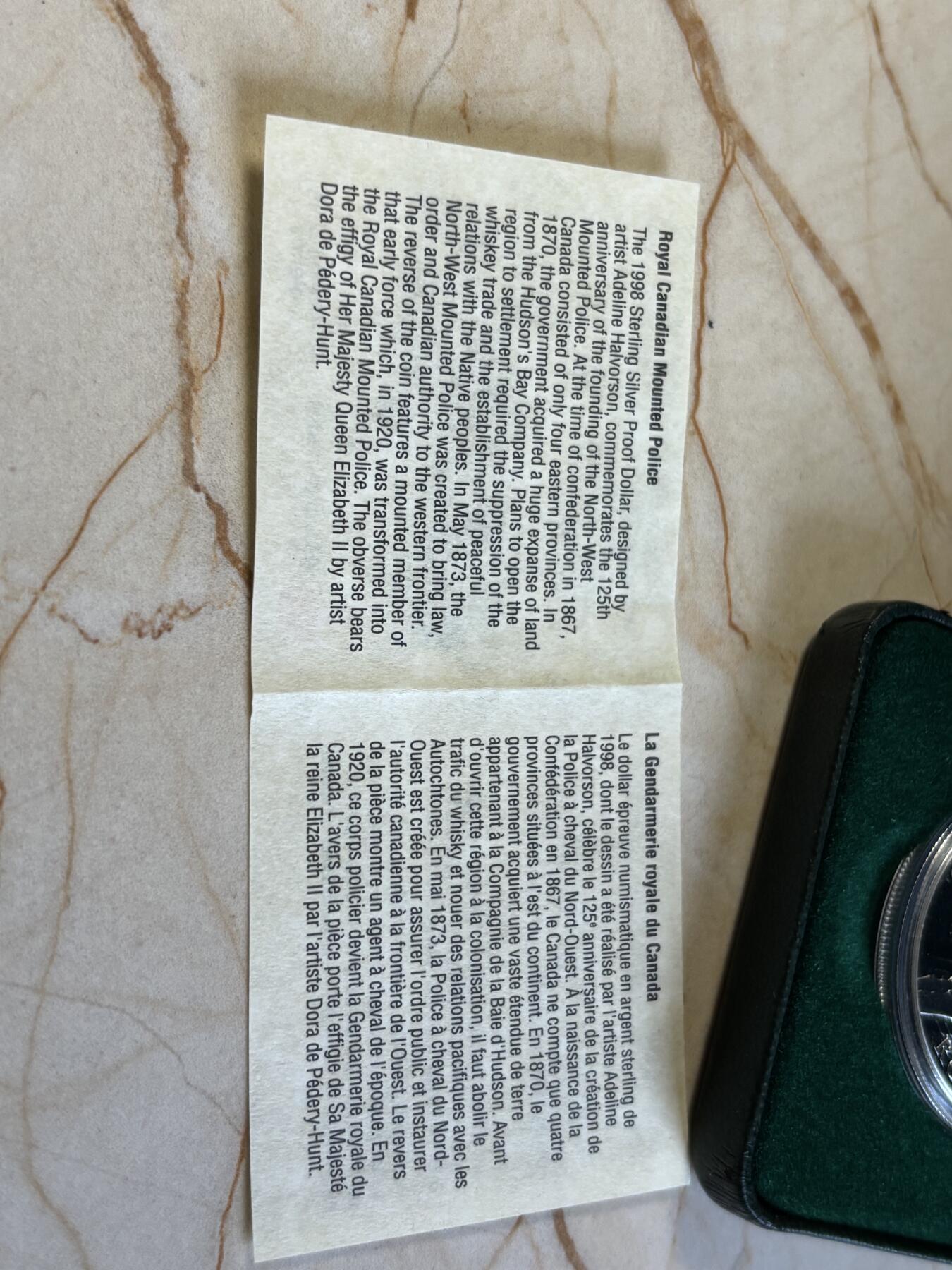 第193期拍卖 获奖加拿大1998年皇家骑警成立125周年精制银币，925银，25.175克