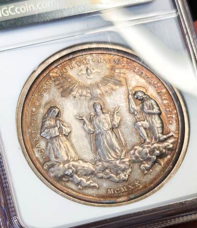 观钱近现代机制币拍卖No.003  梵蒂冈 1920 年教皇本笃十五世 “封圣年” 银质纪念章 NGC UNC92