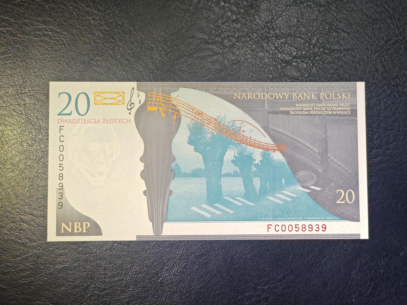 波兰 2009年 肖邦诞辰200周年 20兹罗提 纪念钞 无47靓号