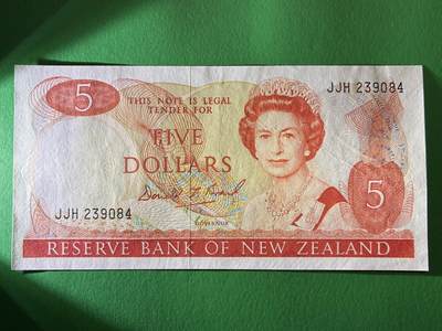 咖啡豆•收藏 2026年Mar_13th世界各国纸币拍卖 - 新西兰 1989-92年 5元 AU-UNC 外国纸币 女王钞