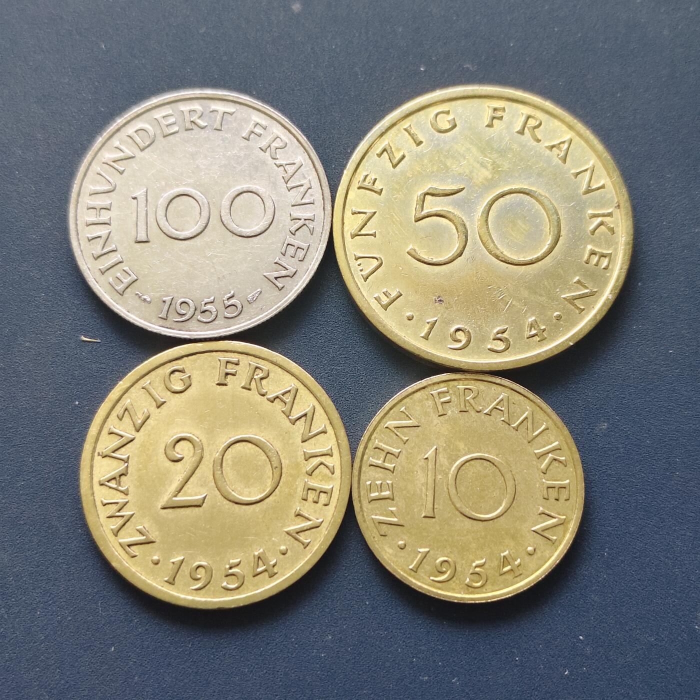 【全场包邮】纯粹捡漏拍511场 德占萨尔1954-1955年4枚套币