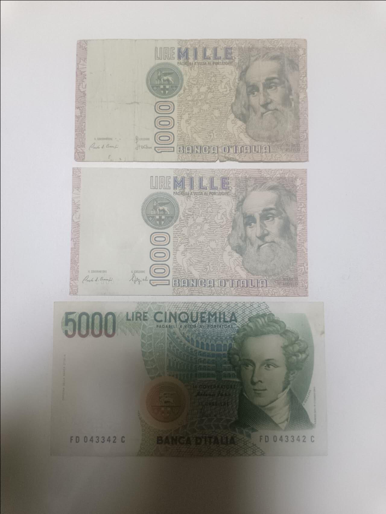 【20260310】非全新纸币和硬币第342场 意大利3张纸币，有裂缝