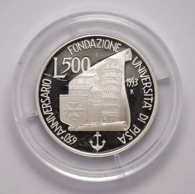 观钱近现代机制币拍卖No.003  意大利 1993 年比萨大学 650 周年 500 里拉纪念银币