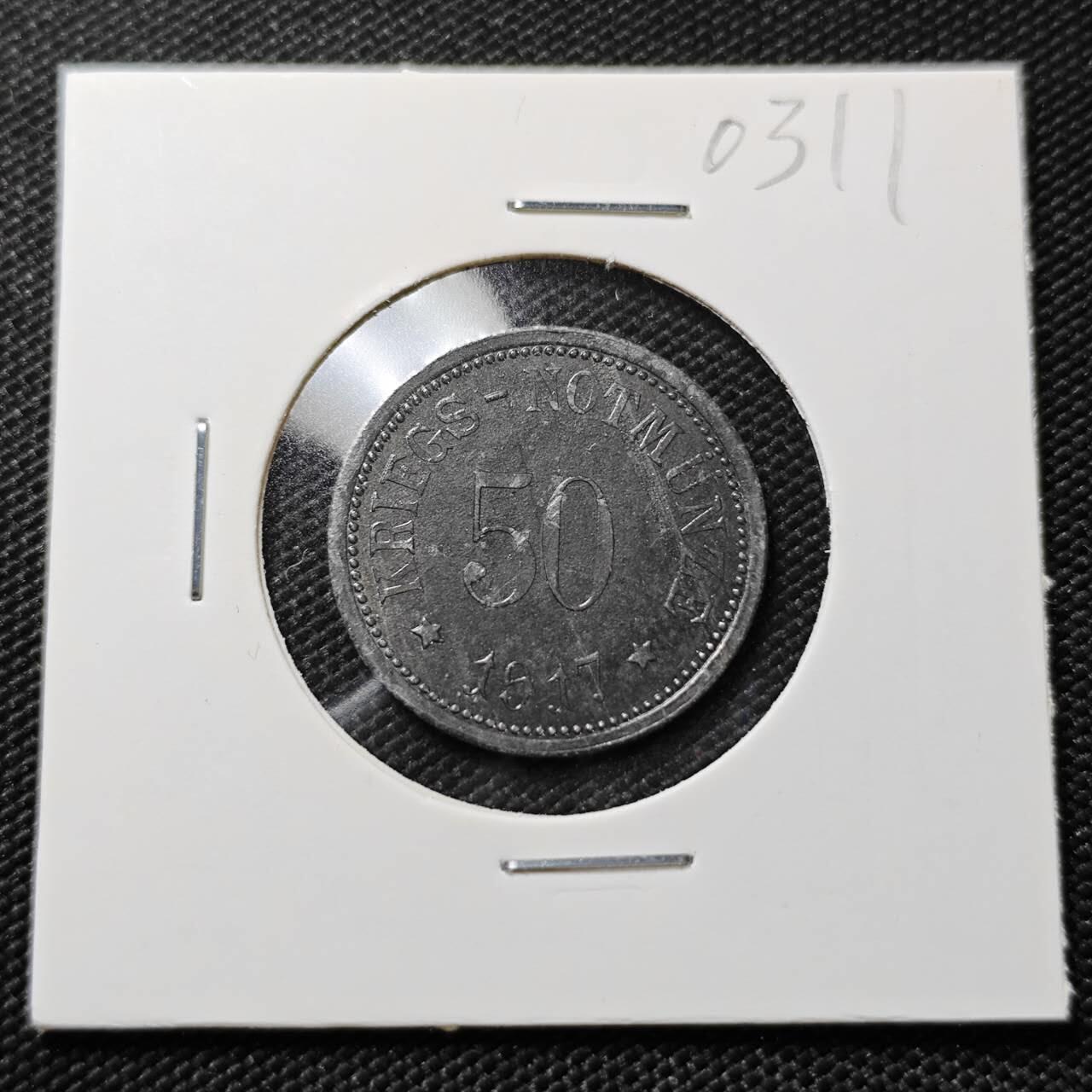 KK钱币收藏小铺   第403期 2月预留时间 周末发货  1917徳紧50芬尼代币