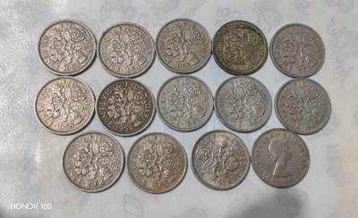 杂件，不寄存 - 14枚幸运6便士十三个不同年号。