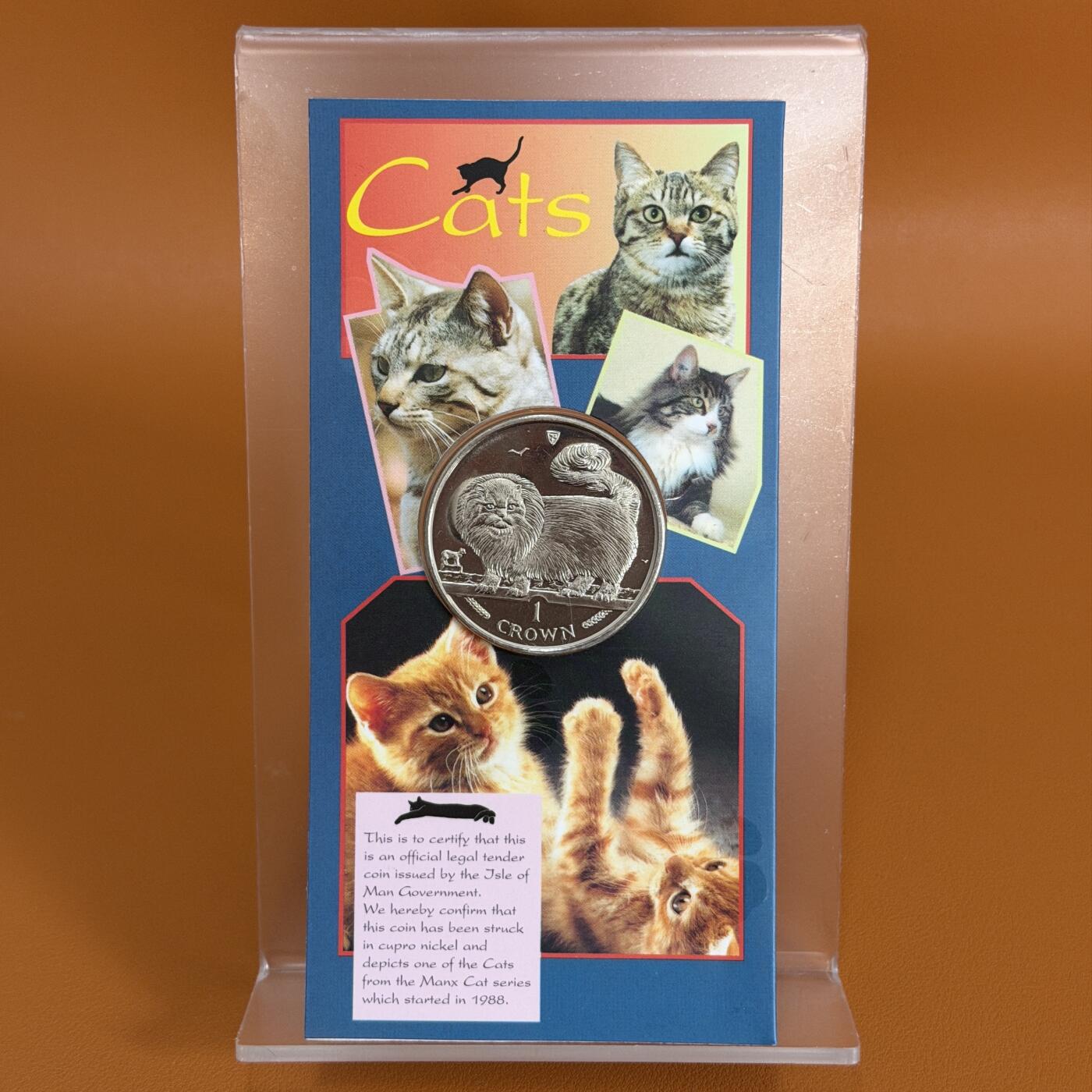 ＜星葵🌻钱币社＞硬币场·第71期·3月10日发货 马恩岛1997年长毛烟猫卡装1克朗纪念币