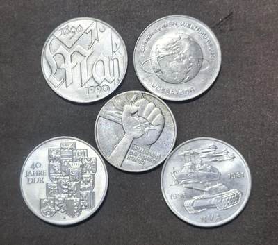 北京马甸外国币专卖第148期，非贵金属外国流通币，纪念币币，中国早期纪念币专场，陆续上拍，欢迎关注 - 东德10马克4枚，5马克1枚