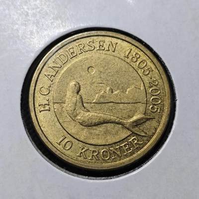 KK钱币收藏小铺   第403期 2月预留时间 周末发货 -  丹麦10克朗纪念币 美人鱼