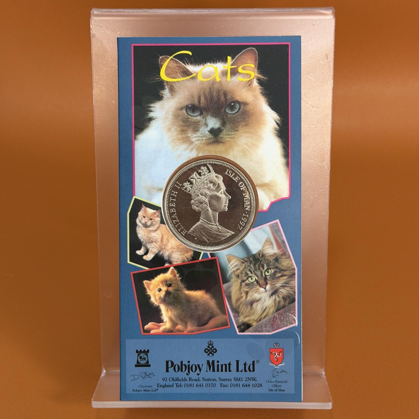 ＜星葵🌻钱币社＞硬币场·第71期·3月10日发货 马恩岛1997年长毛烟猫卡装1克朗纪念币