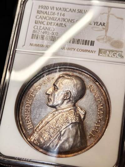 观钱近现代机制币拍卖No.003  梵蒂冈 1920 年教皇本笃十五世 “封圣年” 银质纪念章 NGC UNC92