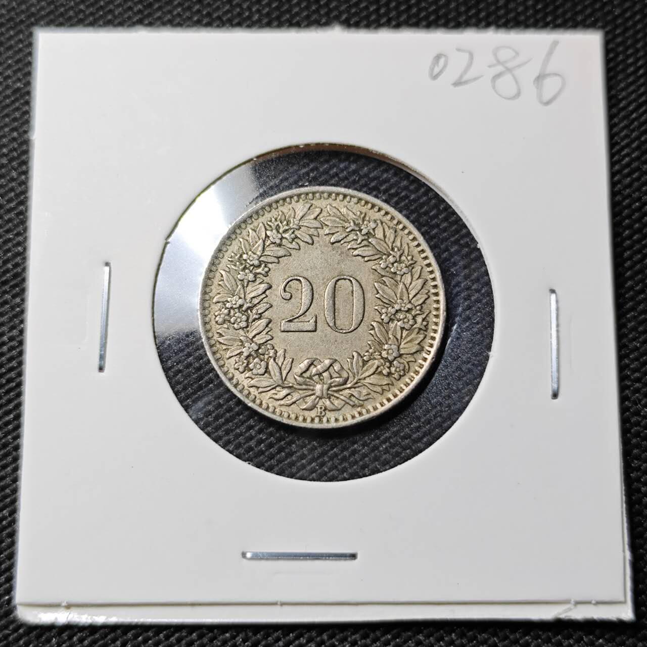 KK钱币收藏小铺   第402期 2月预留时间 周末发货 1939瑞士20分 