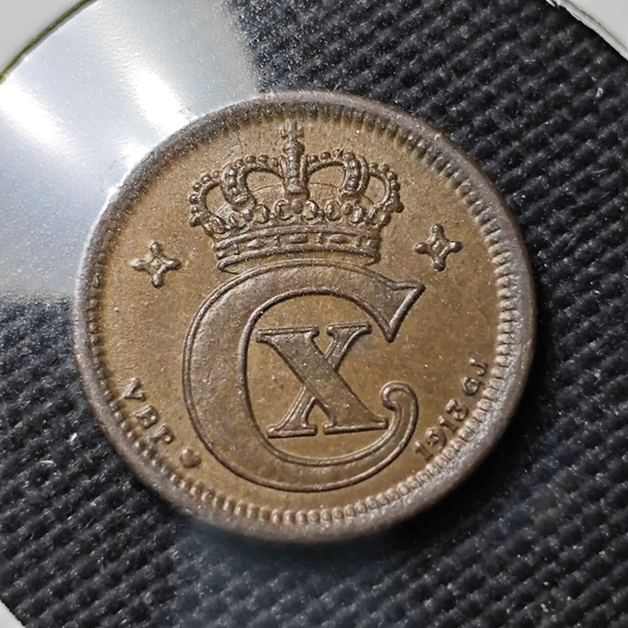 KK钱币收藏小铺   第403期 2月预留时间 周末发货 1913丹麦1欧尔 