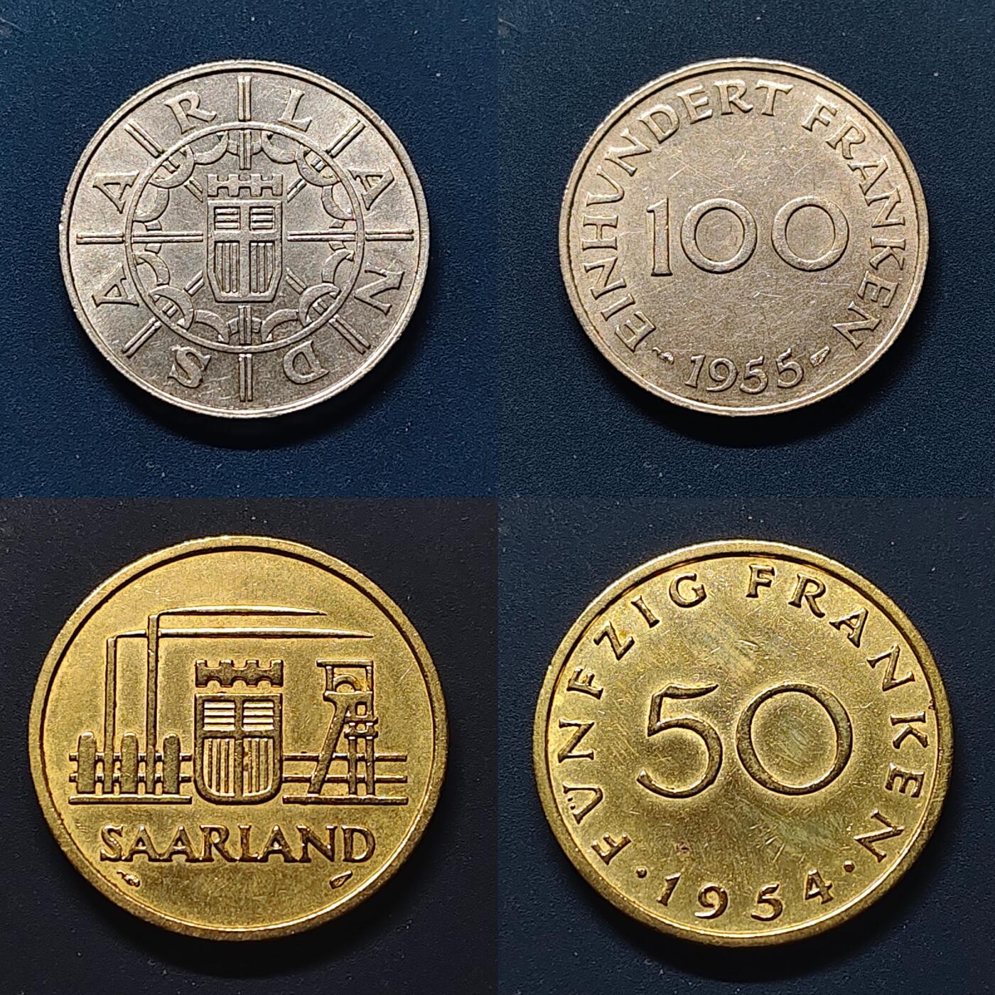 【全场包邮】纯粹捡漏拍511场 德占萨尔1954-1955年4枚套币