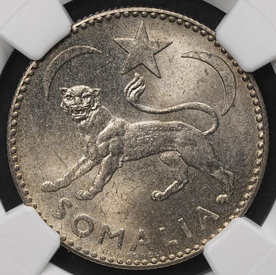 修遠堂世界钱币第106期，请看参拍说明 - NGC MS64 1950年意属索马里1索马洛银币