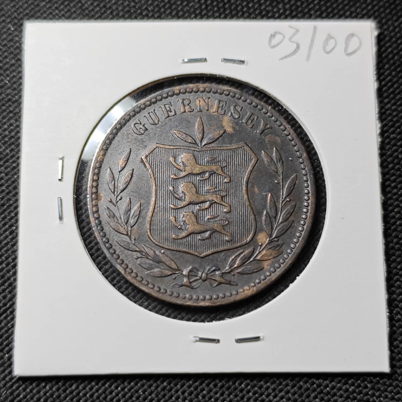 KK钱币收藏小铺   第403期 2月预留时间 周末发货  1902英属根西 8道布铜币