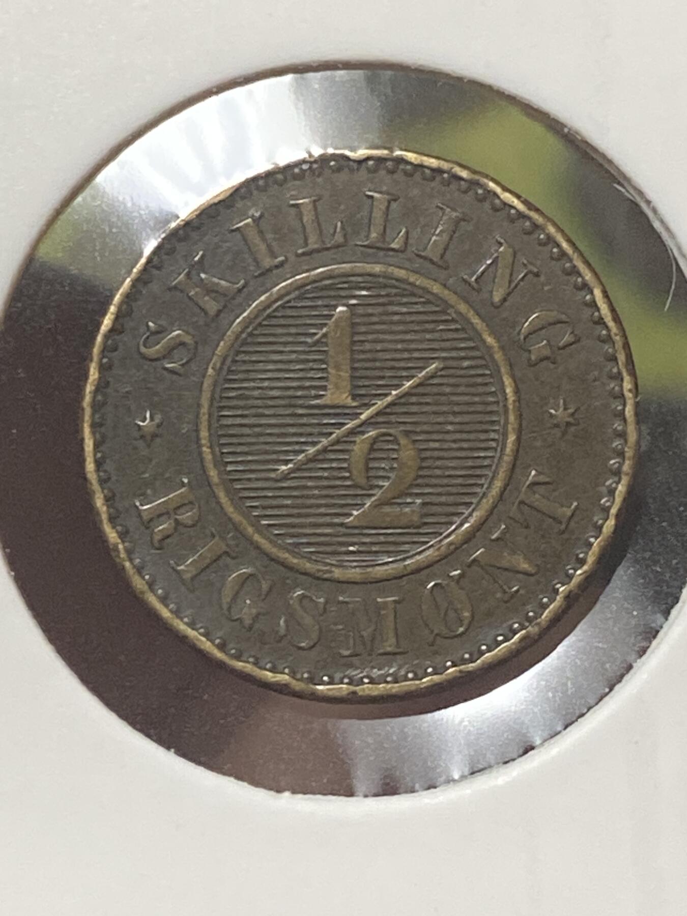 2026年第三十四场(总第二百零三场）外国精品纸夹币场(免佣金) 丹麦王国🇩🇰1868单年份1/2国家货币斯基林(克里斯蒂安九世时期，皇冠标，c版哥本哈根造)