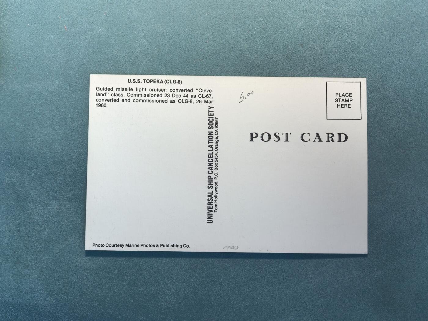 盛世勋华——号角文化勋章邮票专场拍卖第308期 美国冷战时期军舰专题明信片 托皮卡号（CLG-8）轻型导弹巡洋舰  
