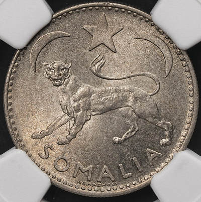 修遠堂世界钱币第106期，请看参拍说明 - NGC MS65 1950年意属索马里50分银币