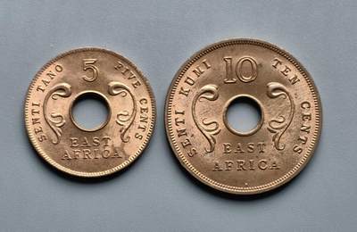 《崇甫堂》—外币小精品专场⑨ - 英属东非1964年10C/5C铜币AU一组 KM#39/40