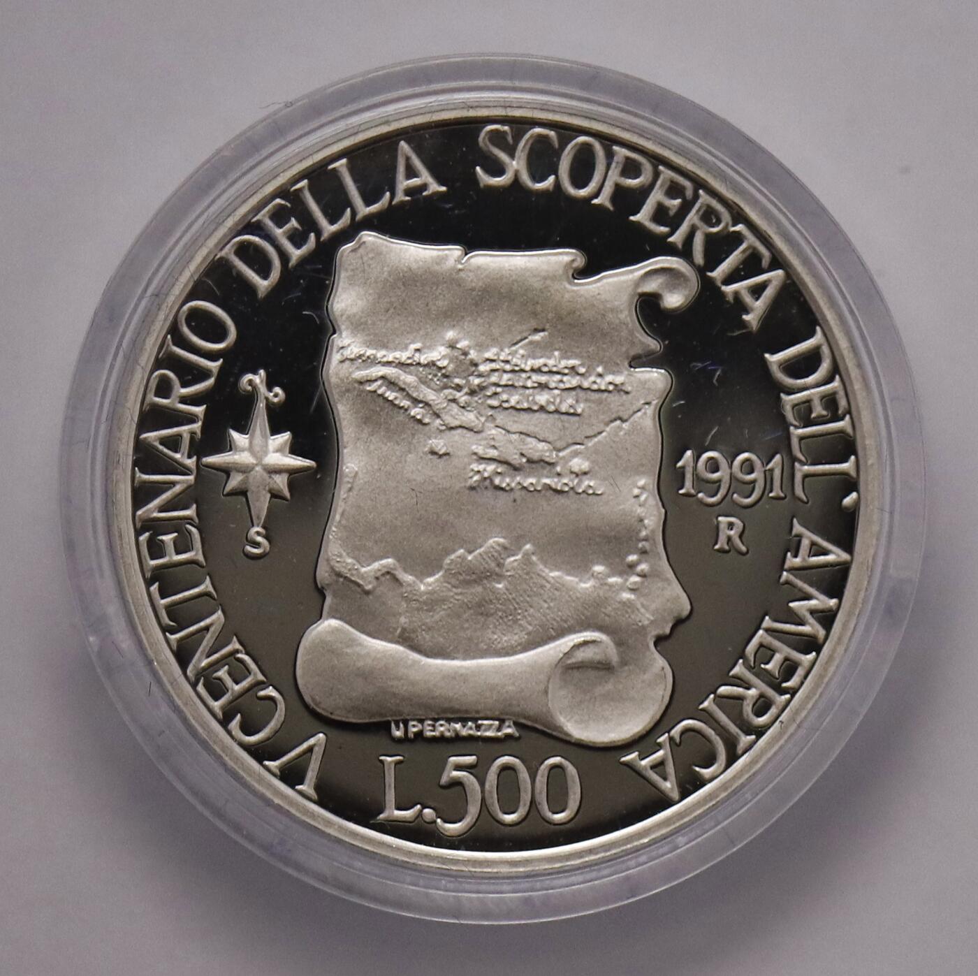 观钱近现代机制币拍卖No.003  意大利 1991 年 “发现美洲 500 周年” 500 里拉纪念银币