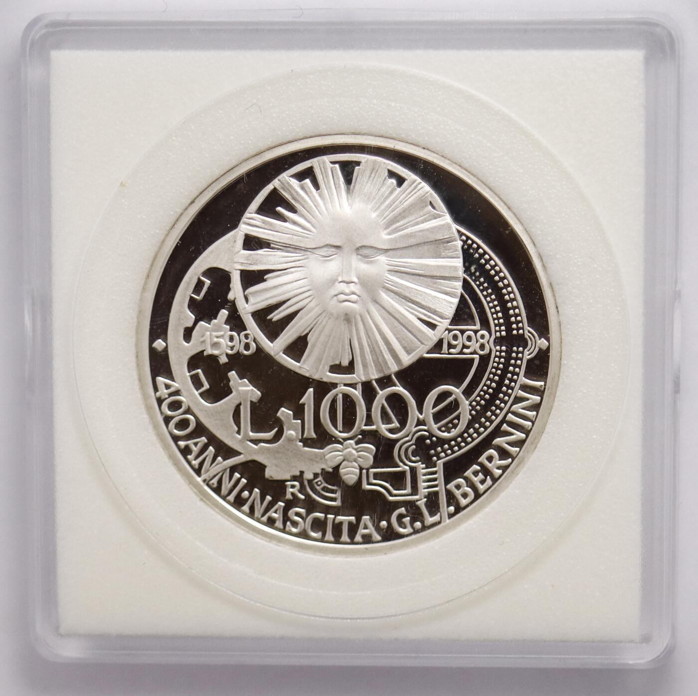 观钱近现代机制币拍卖No.003  意大利 1998 年 “贝尔尼尼诞辰 400 周年” 1000 里拉纪念银币