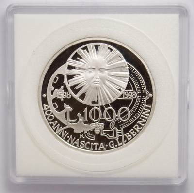 观钱近现代机制币拍卖No.003  意大利 1998 年 “贝尔尼尼诞辰 400 周年” 1000 里拉纪念银币