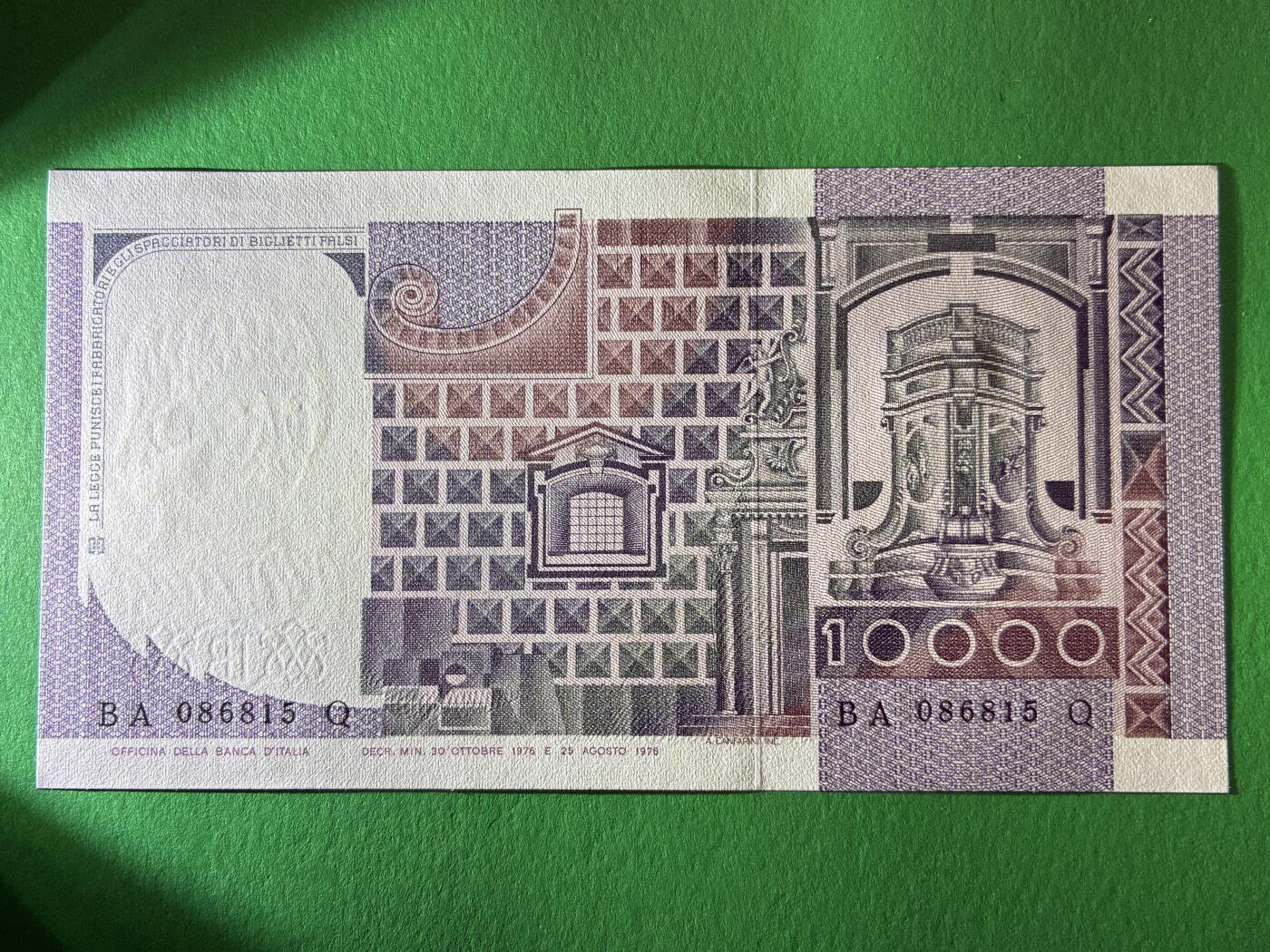 咖啡豆•收藏 2026年Mar_13th世界各国纸币拍卖 意大利 1976年 10000里拉 全新UNC 外国纸币 086815