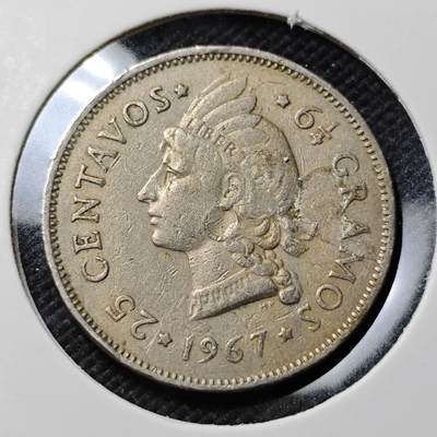 KK钱币收藏小铺   第403期 2月预留时间 周末发货 -  1967多米尼加25分