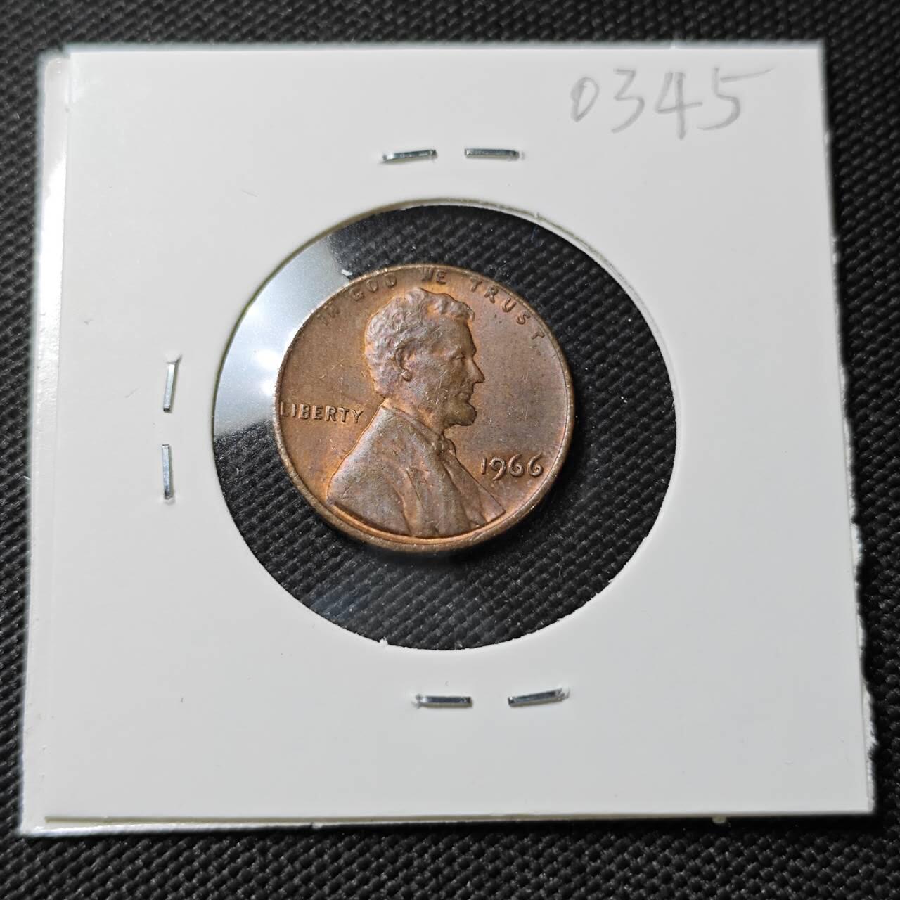 KK钱币收藏小铺   第403期 2月预留时间 周末发货  1966美国1分铜币 好品