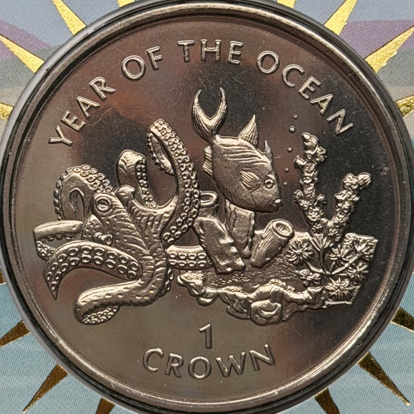 ＜星葵🌻钱币社＞硬币场·第71期·3月10日发货 〈邮币封·签名版〉直布罗陀1998年海洋年·章鱼、鱼和珊瑚1克朗纪念币