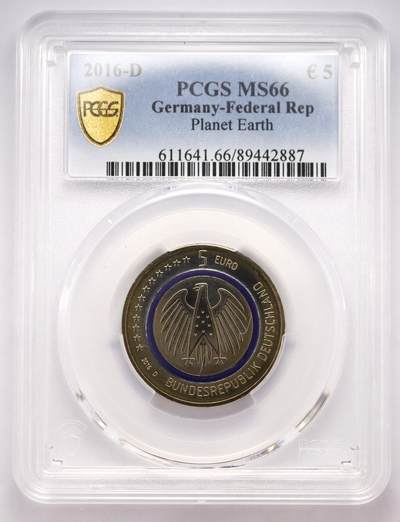 观钱近现代机制币拍卖No.003  德国 2016 年 “行星地球” 5 欧元双色纪念币 PCGS MS66