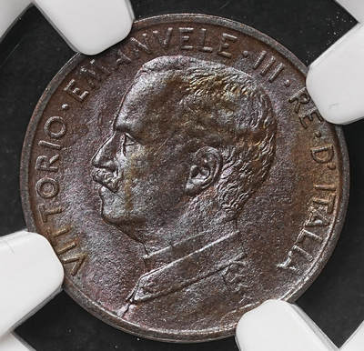 修遠堂世界钱币第106期，请看参拍说明 - NGC MS64BN 1915年意大利1分铜币