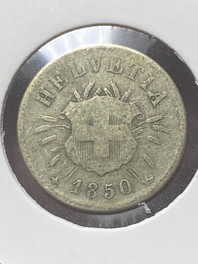 2026年第三十四场(总第二百零三场）外国精品纸夹币场(免佣金) - 瑞士🇨🇭1850年5拉彭银币(第一版，首发年，BB标斯特拉斯堡造，Billon银合金)