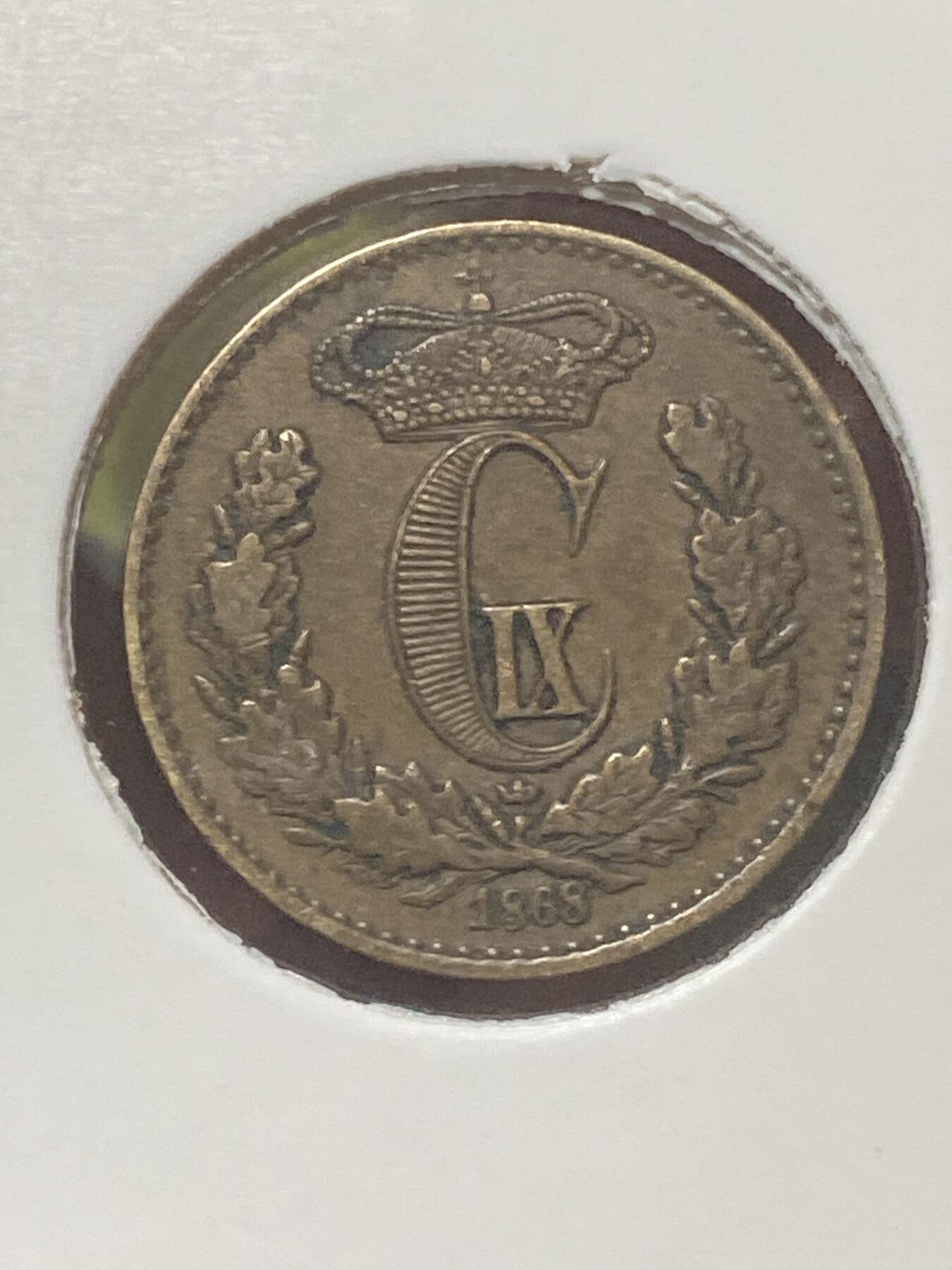 2026年第三十四场(总第二百零三场）外国精品纸夹币场(免佣金) 丹麦王国🇩🇰1868单年份1/2国家货币斯基林(克里斯蒂安九世时期，皇冠标，c版哥本哈根造)