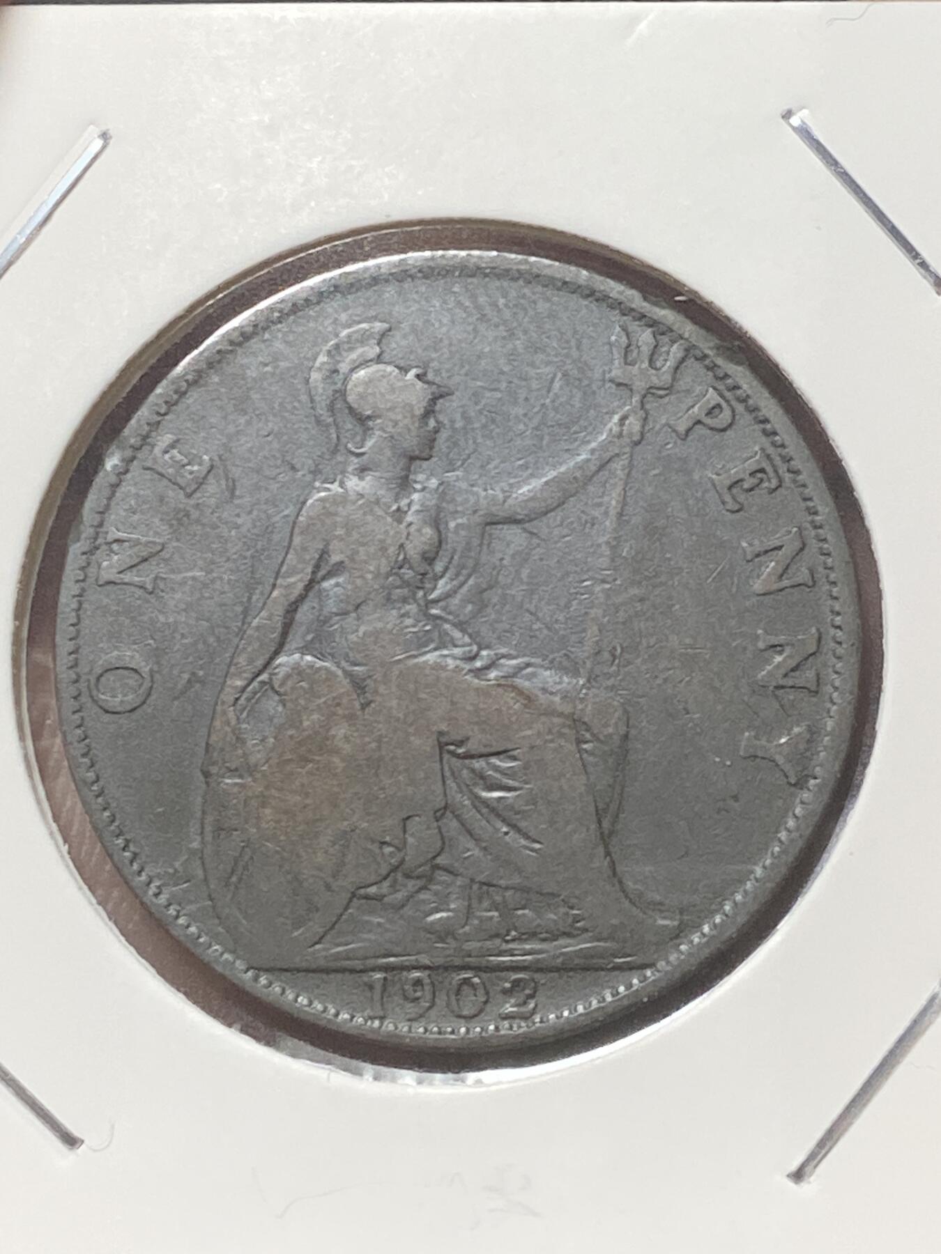 2026年第三十四场(总第二百零三场）外国精品纸夹币场(免佣金) 少见版本–英国🇬🇧1902单年份1便士(爱德华七世时期，Low  horizon line–低海平面版本  )