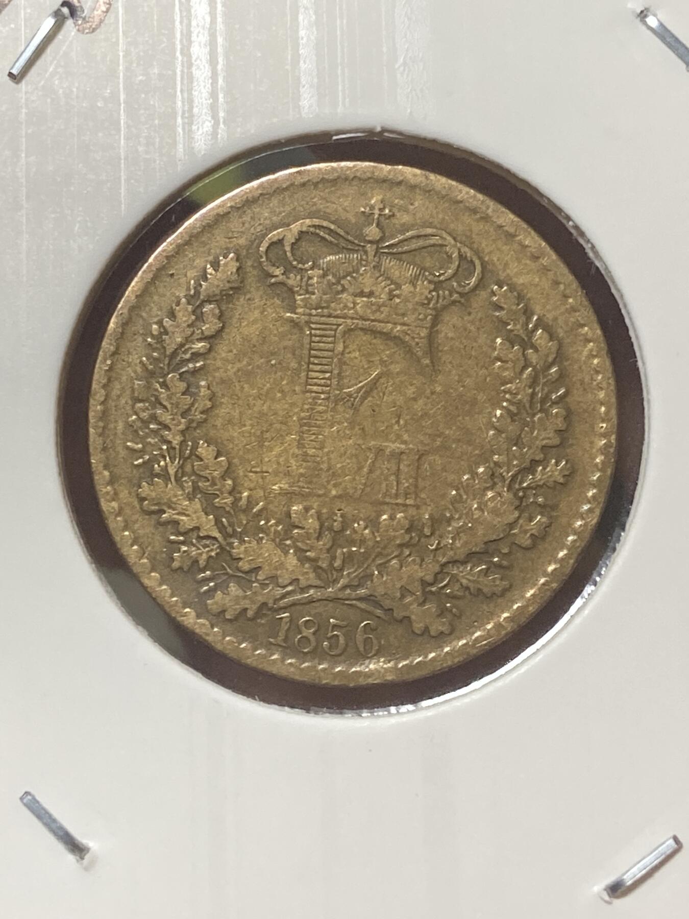 2026年第三十四场(总第二百零三场）外国精品纸夹币场(免佣金) 丹麦王国🇩🇰1856年1国家货币斯基林(弗雷德里克七世时期，十字架标，o版德国汉堡阿尔托纳造)