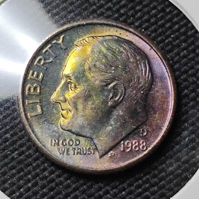 KK钱币收藏小铺   第403期 2月预留时间 周末发货 -  1988美国10分 好品 带彩