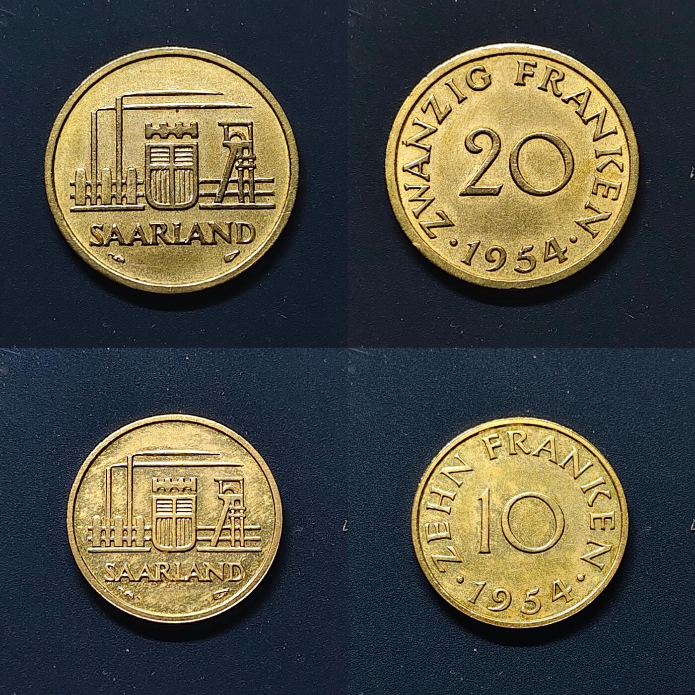 【全场包邮】纯粹捡漏拍511场 德占萨尔1954-1955年4枚套币