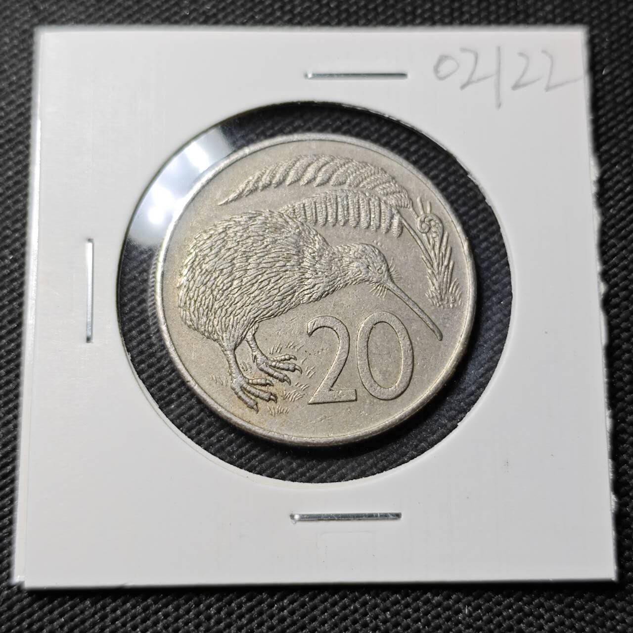 KK钱币收藏小铺   第402期 2月预留时间 周末发货  1984新西兰20分 加拿大代铸 浅雕版