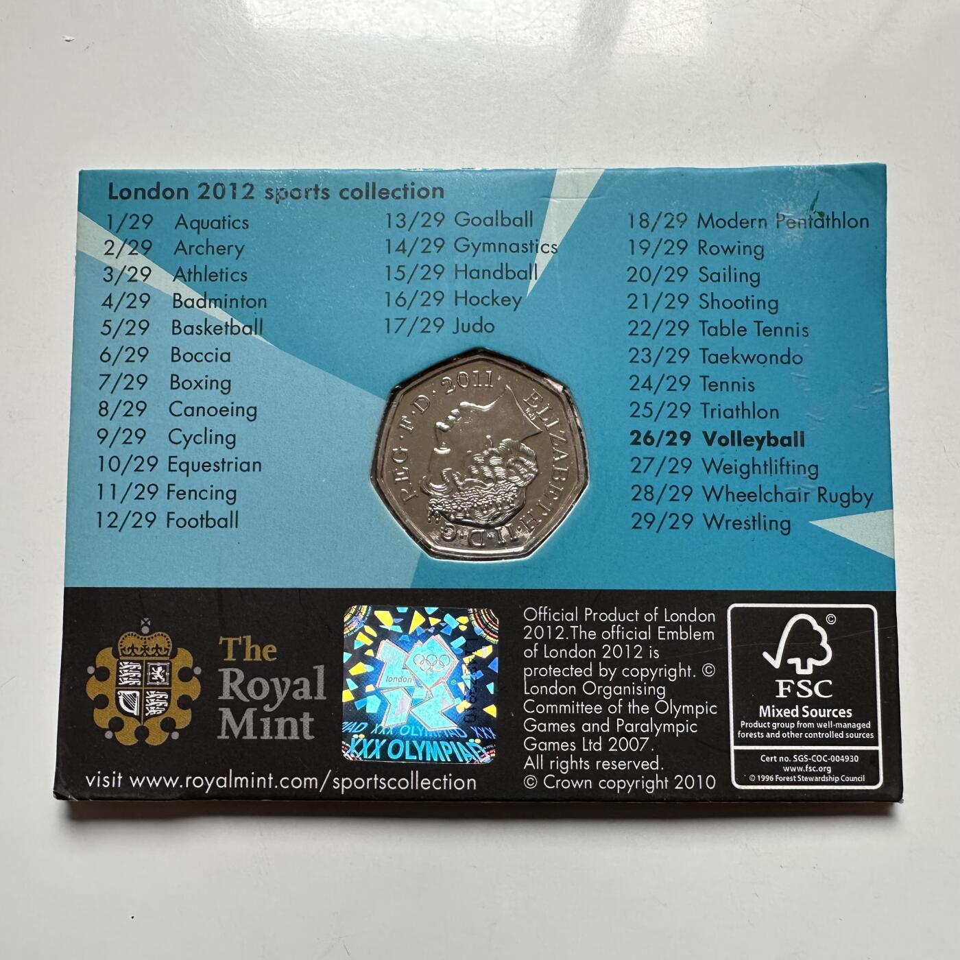 🌹外币初藏🌹🐯2026年第26场  各国纪念币专场 每周二四六晚8️⃣点 接代拍 英国2011年伦敦奥运会排球50便士纪念币