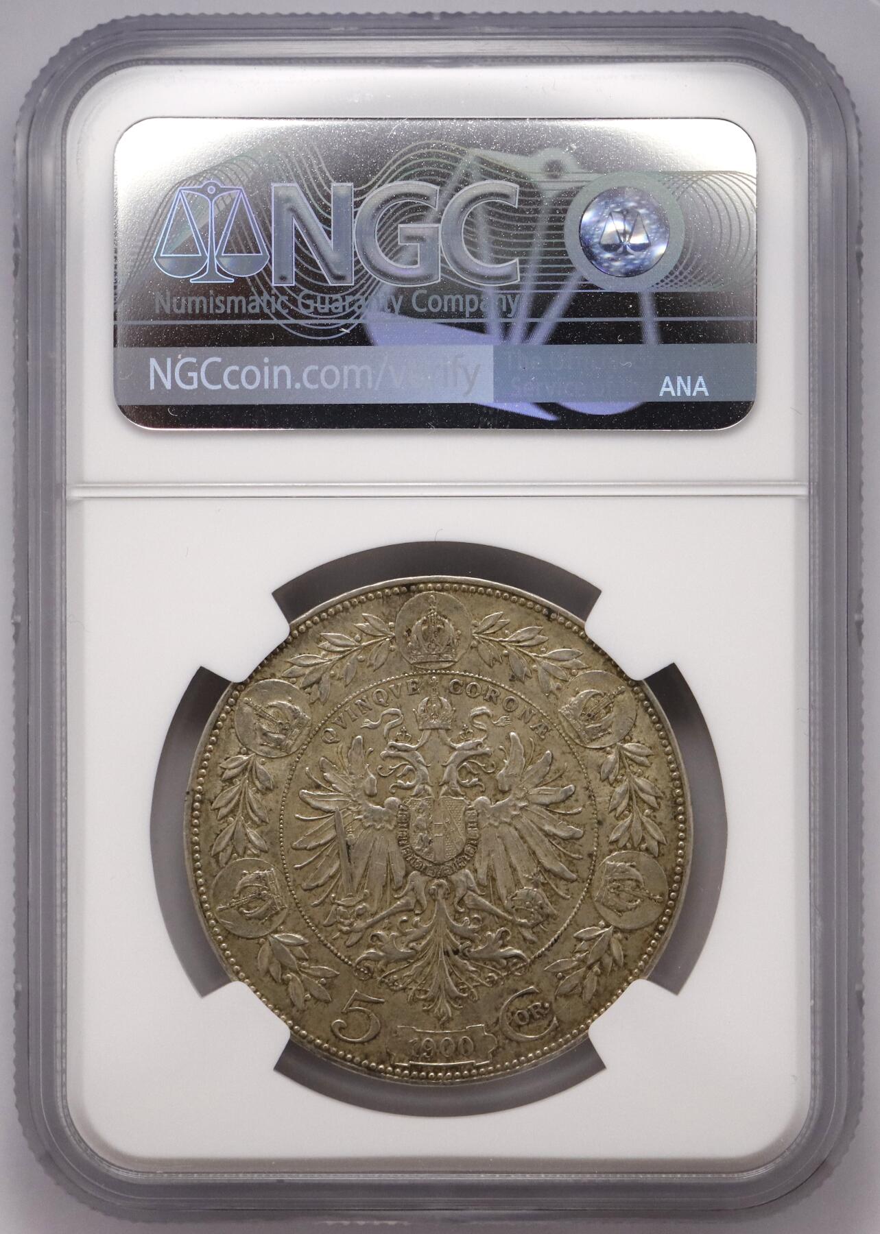 观钱近现代机制币拍卖No.003  奥匈帝国 1900 年弗朗茨・约瑟夫一世 5 克朗银币 NGC AU55