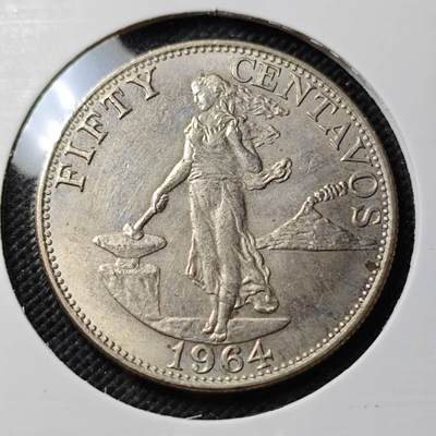 KK钱币收藏小铺   第403期 2月预留时间 周末发货 - 1964菲律宾50分 打铁女神 好品