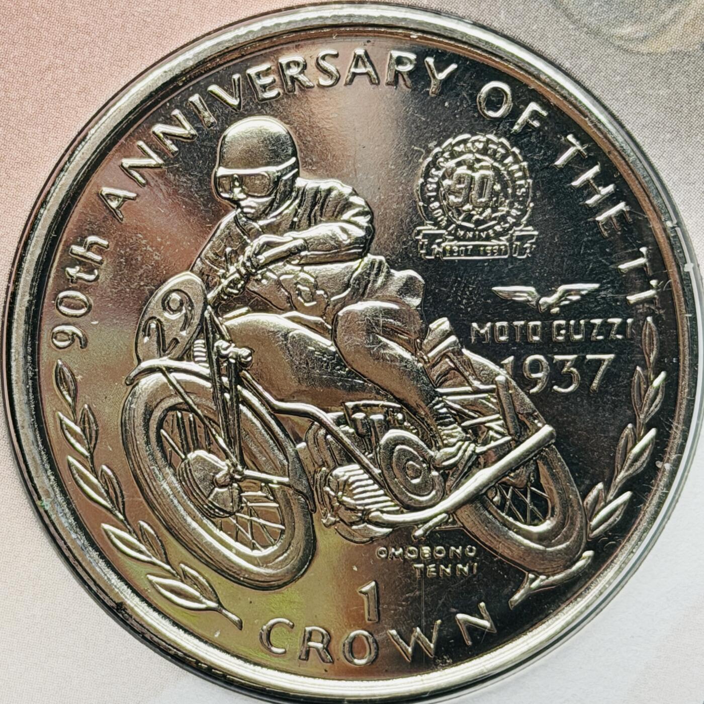 ＜星葵🌻钱币社＞硬币场·第71期·3月10日发货 〈邮币封·签名版〉马恩岛1997年旅游杯90周年1克朗纪念币