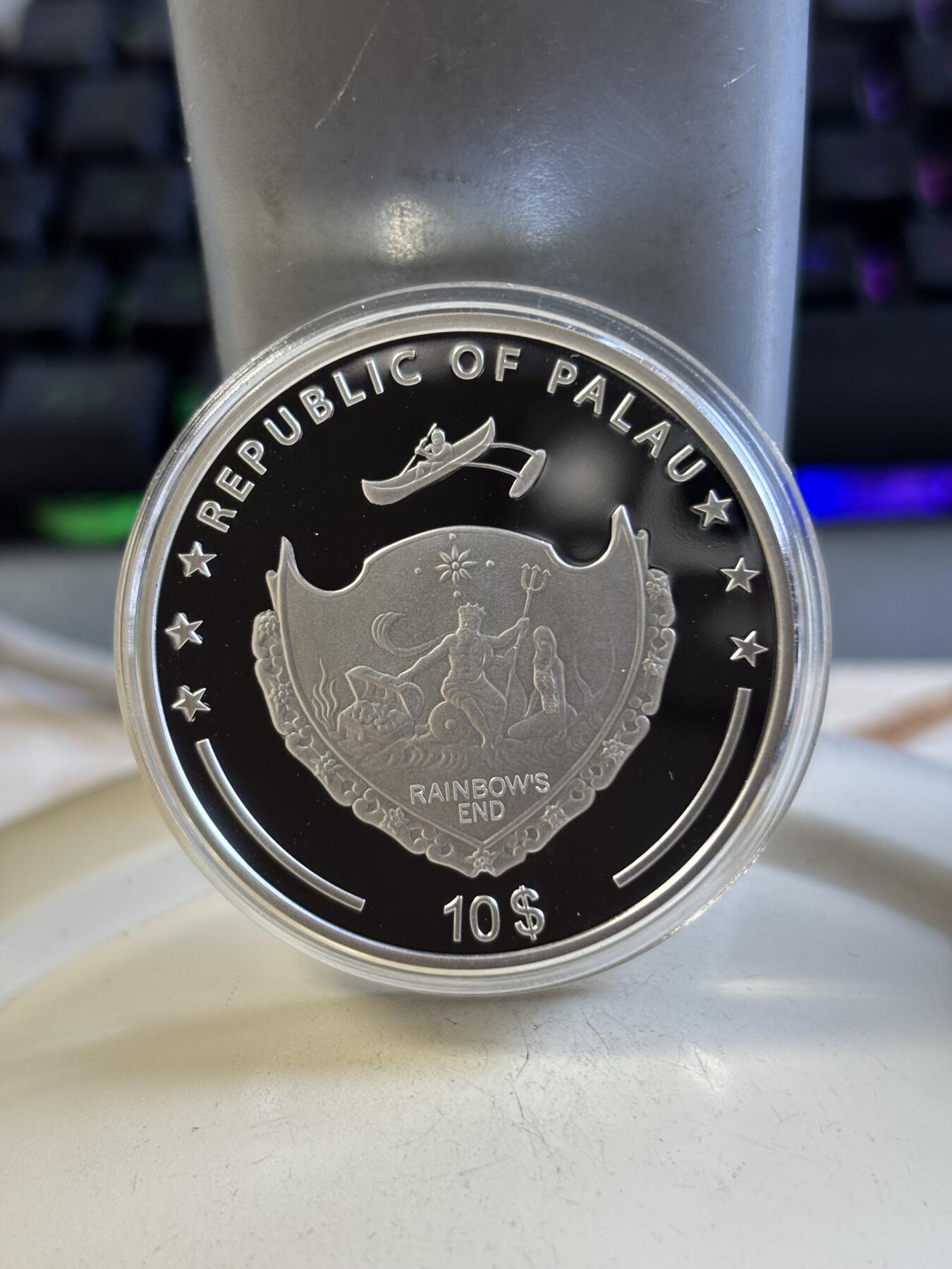 第193期拍卖 帕劳2023年花卉系列勿忘我花2盎司高浮雕彩色银币，999银，发行999枚