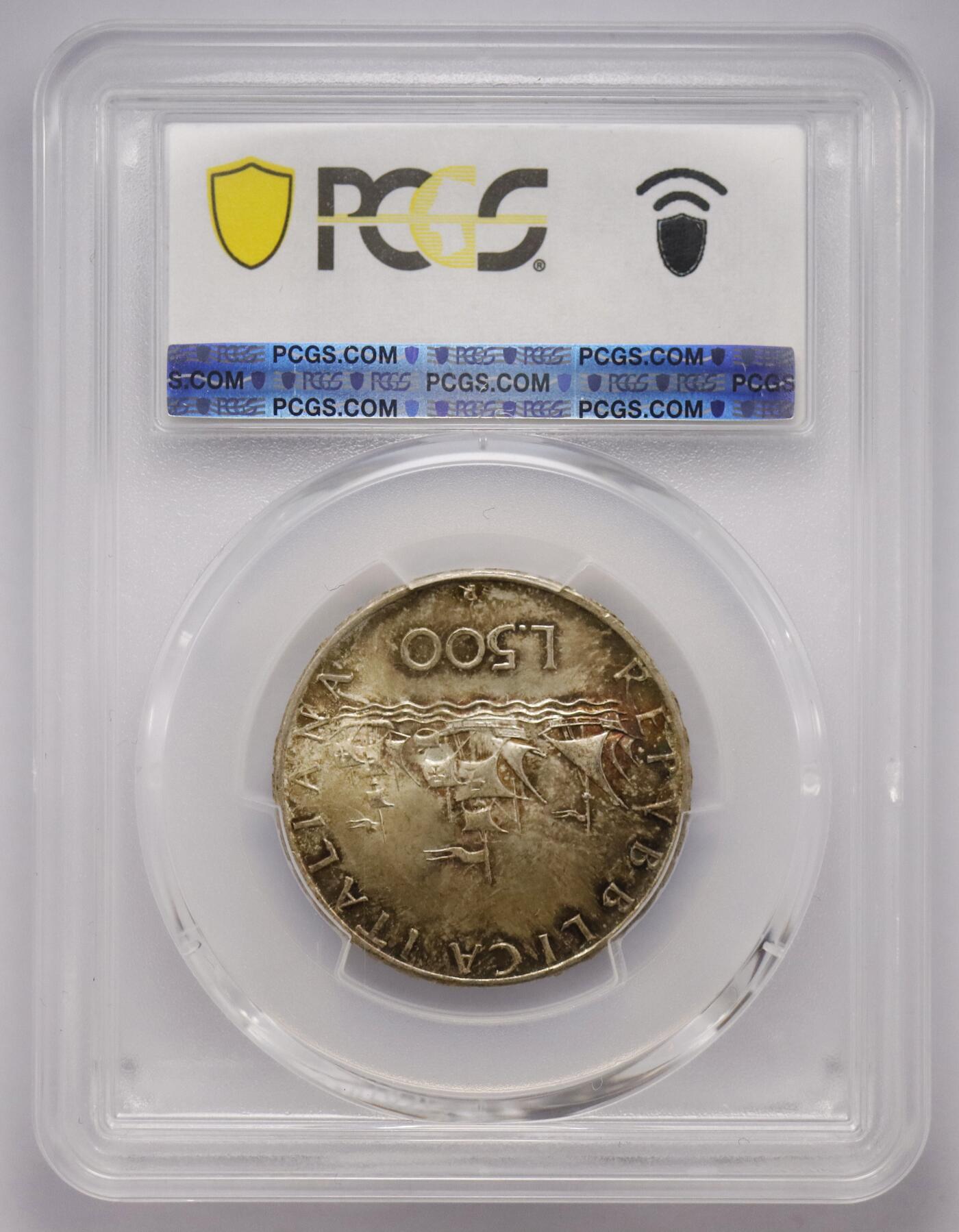 观钱近现代机制币拍卖No.003  大利 1966 年 “联合国日” 500 里拉银币 PCGS MS65