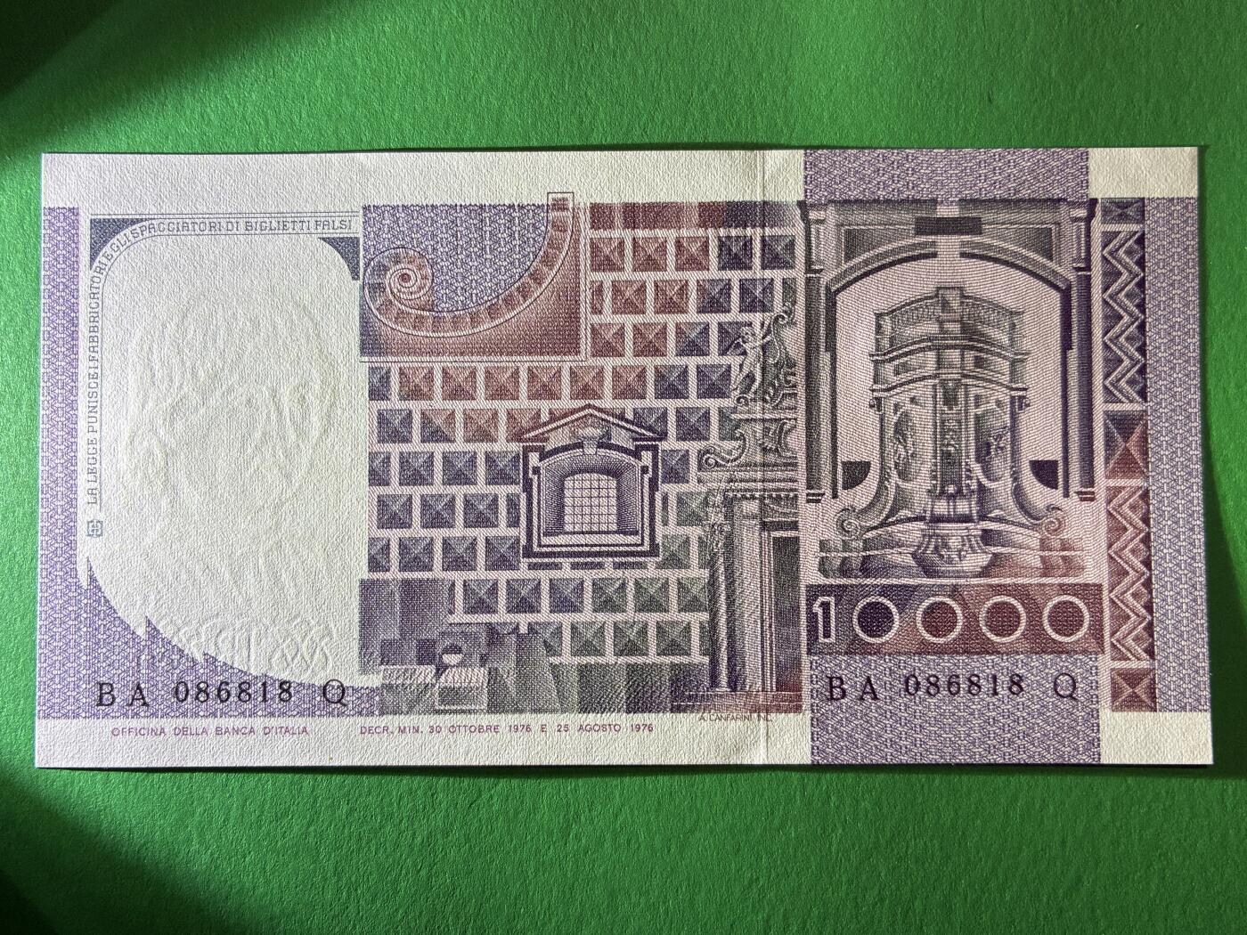 咖啡豆•收藏 2026年Mar_13th世界各国纸币拍卖 意大利 1976年 10000里拉 全新UNC 外国纸币 086818