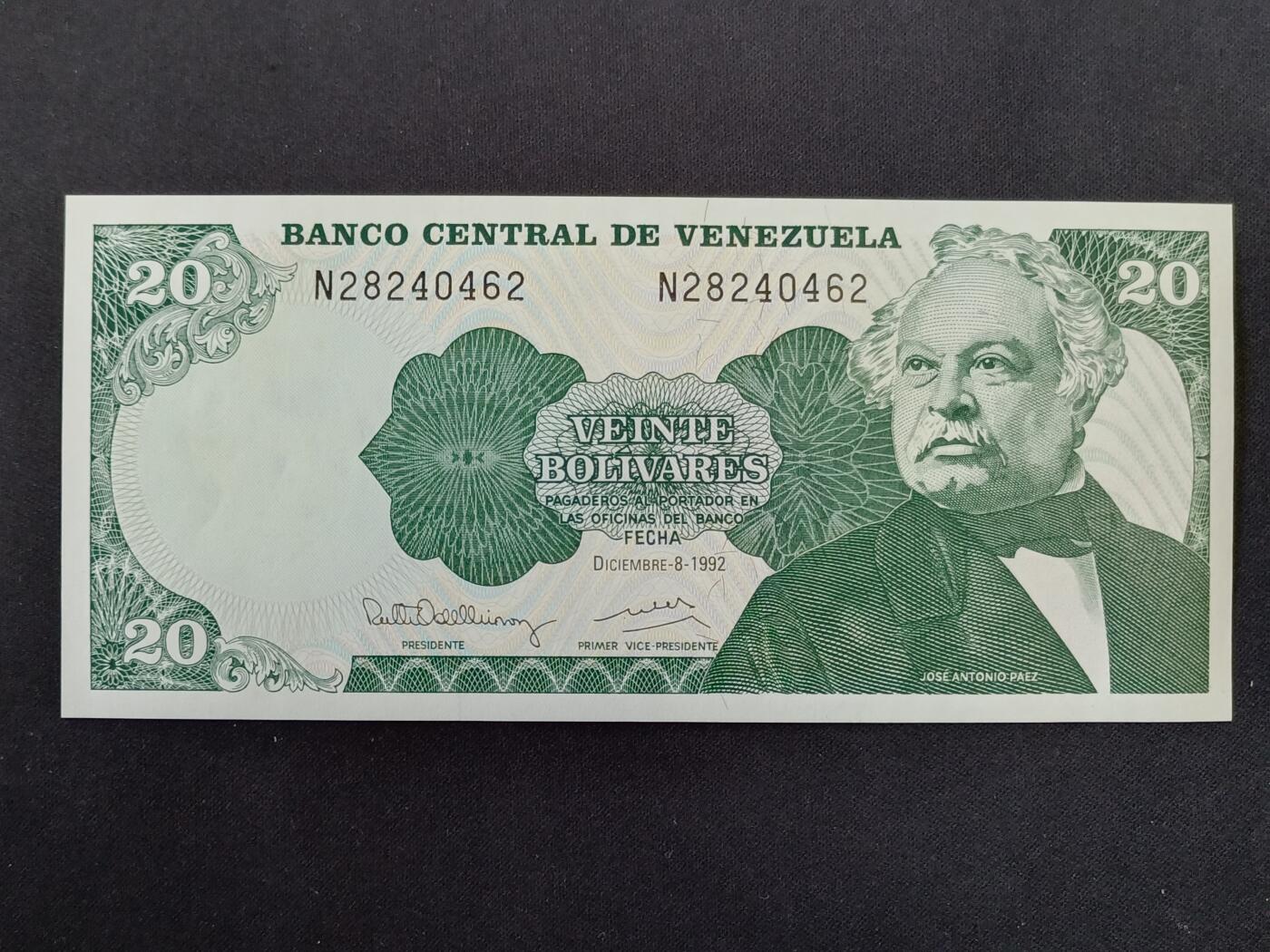 【游宝拍卖】丙午马年第8期 委内瑞拉-20玻利瓦尔【1992年 全新UNC】